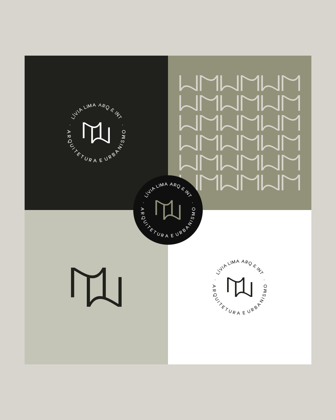 Variações do logotipo da Lívia Lima em diferentes aplicações e fundos
