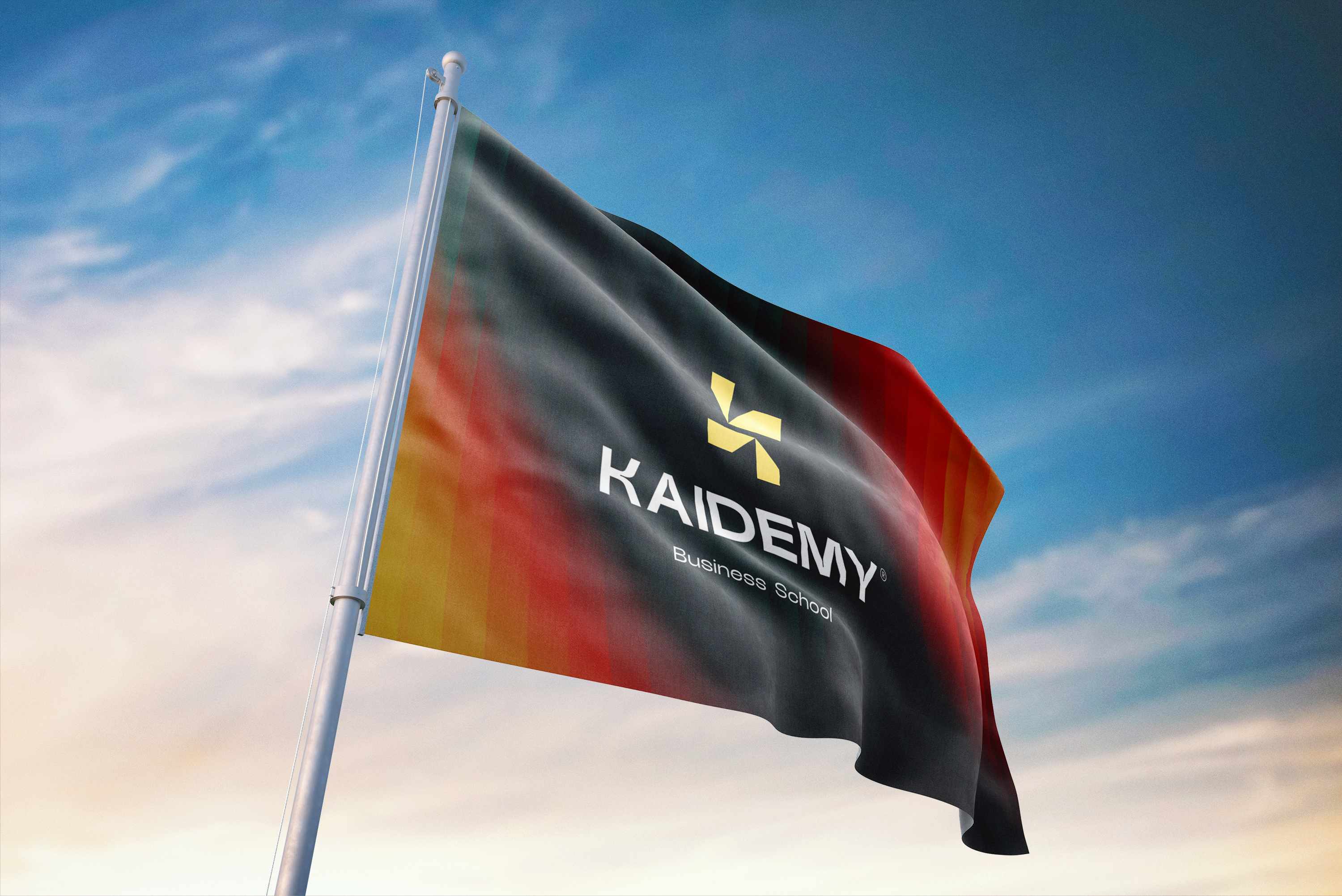 KAIDEMY Business School flag with vibrant branding colors